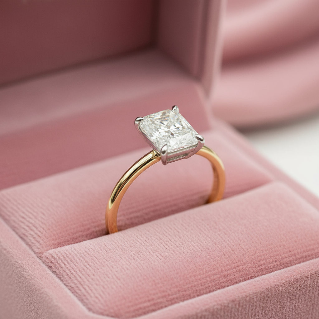 Classic Yellow Gold Radiant Cut Simulated Diamond Engagement Ring-Black Diamonds New York