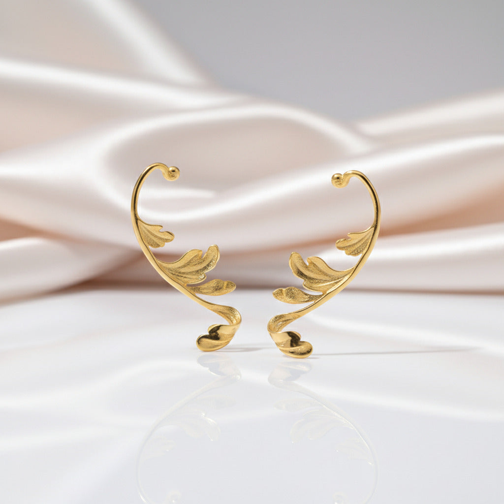 Classical Acanthus Leaf Stud Earrings-Black Diamonds New York