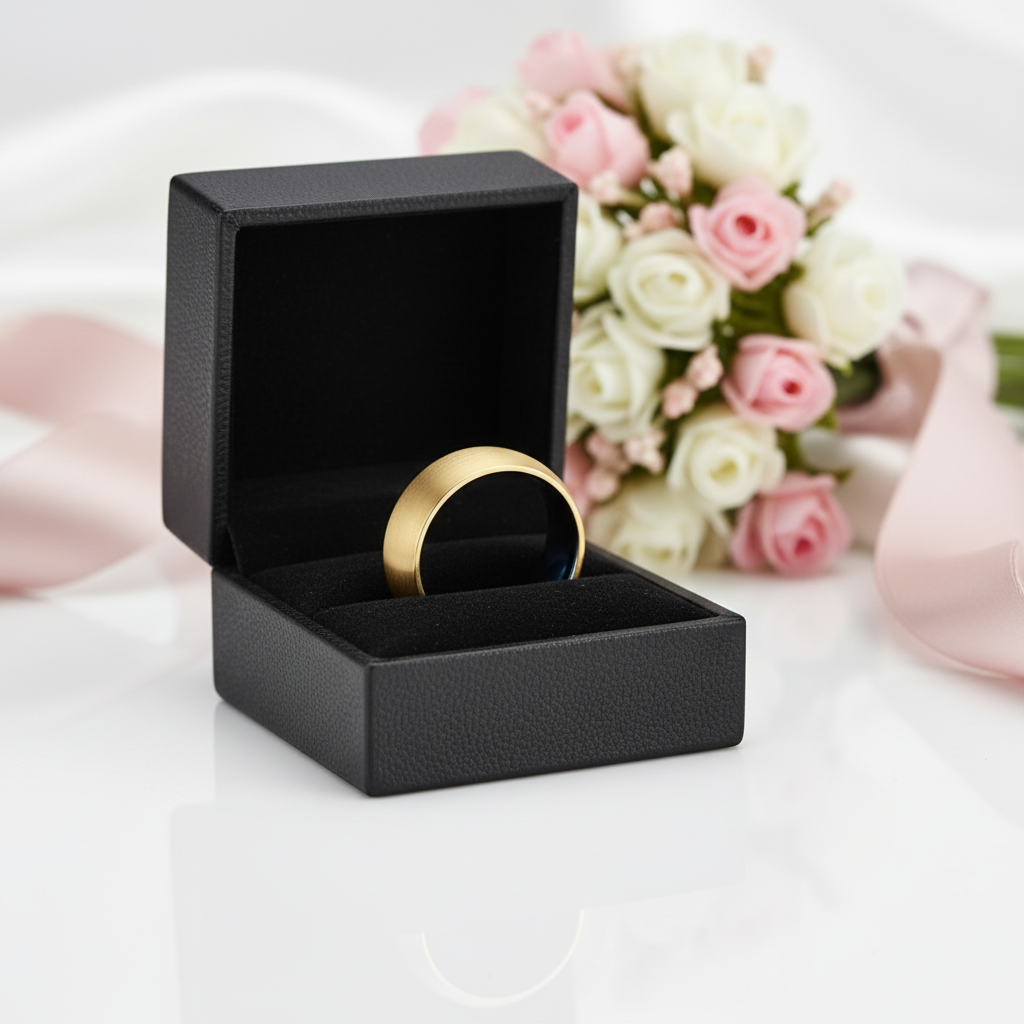 Classical Gold & Blue Men's Tungsten Wedding Band-Black Diamonds New York