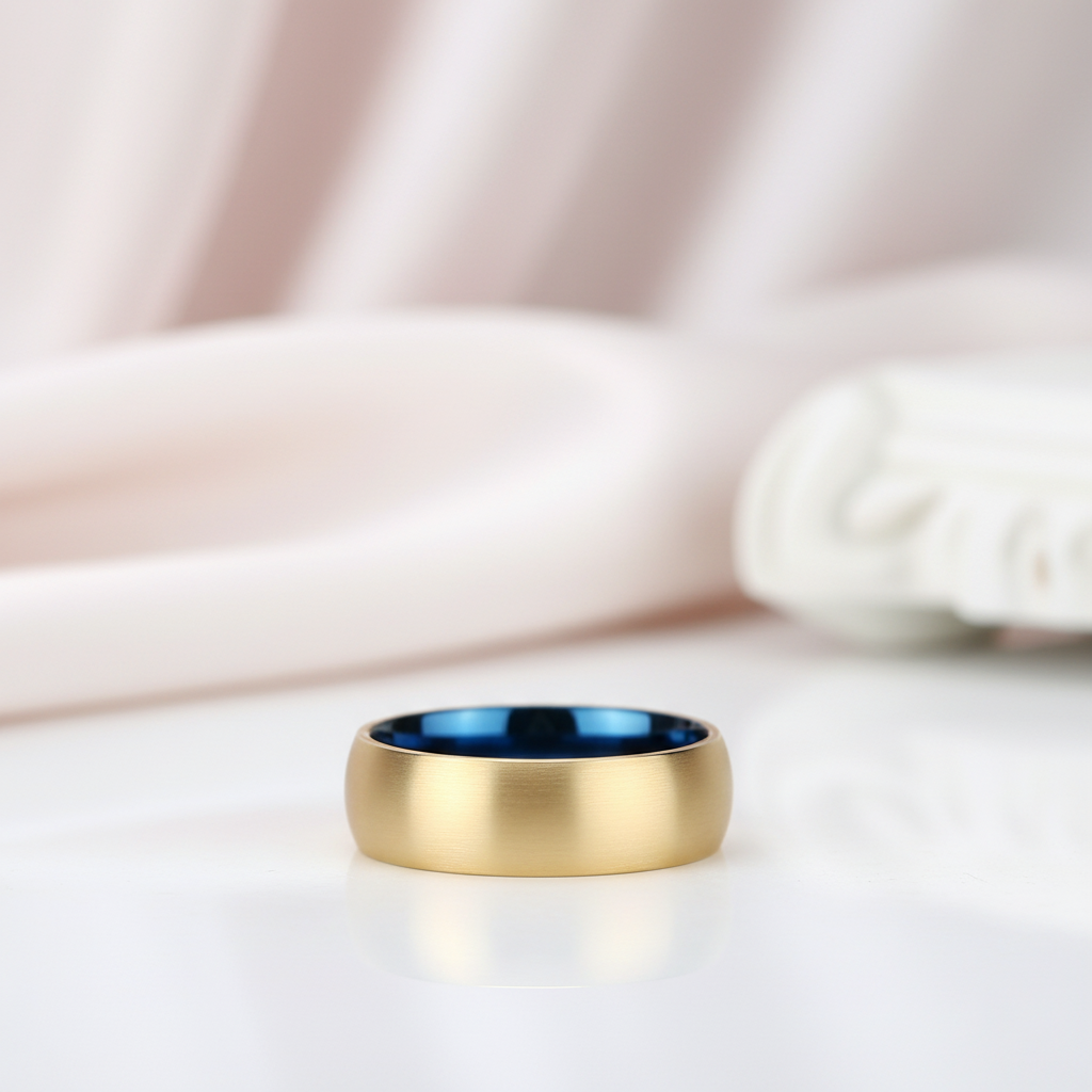 Classical Gold & Blue Men's Tungsten Wedding Band-Black Diamonds New York