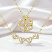 Four Leaf Clover Heart Change Necklace-Black Diamonds New York