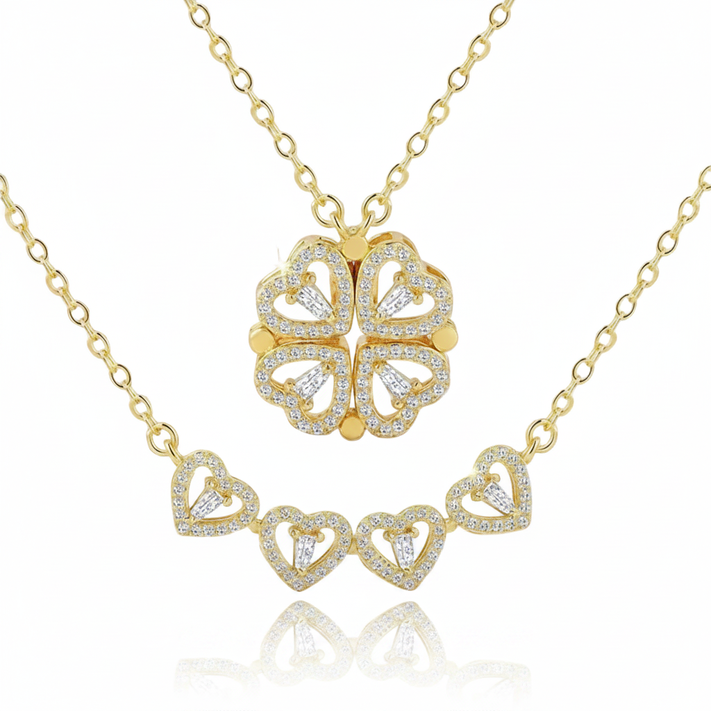 Four Leaf Clover Heart Change Necklace-Black Diamonds New York