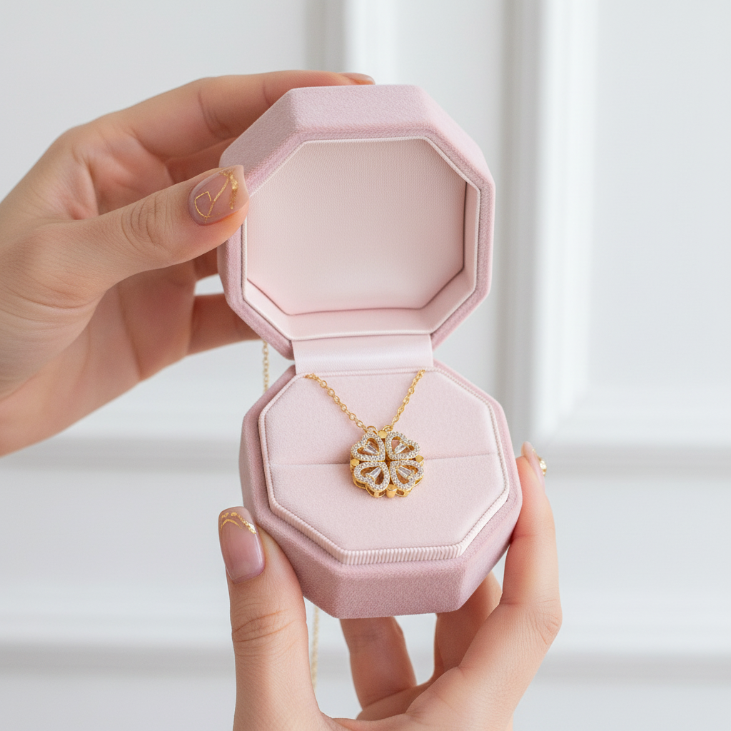 Four Leaf Clover Heart Change Necklace-Black Diamonds New York