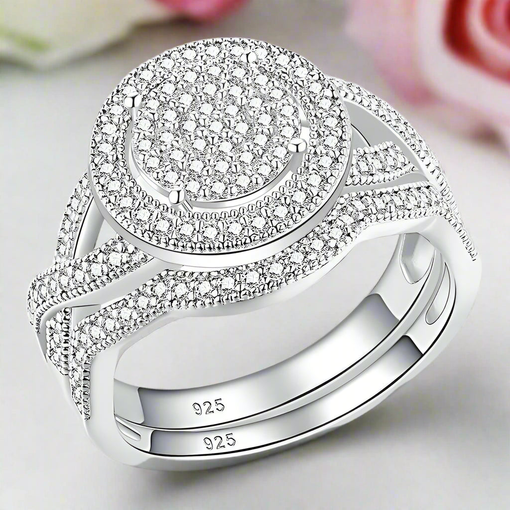 Clustered Round Diamond Halo Engagement Ring Set-Black Diamonds New York