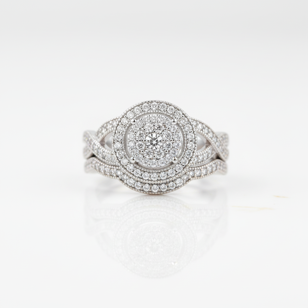 Clustered Round Diamond Option Halo Engagement Ring Set-Black Diamonds New York