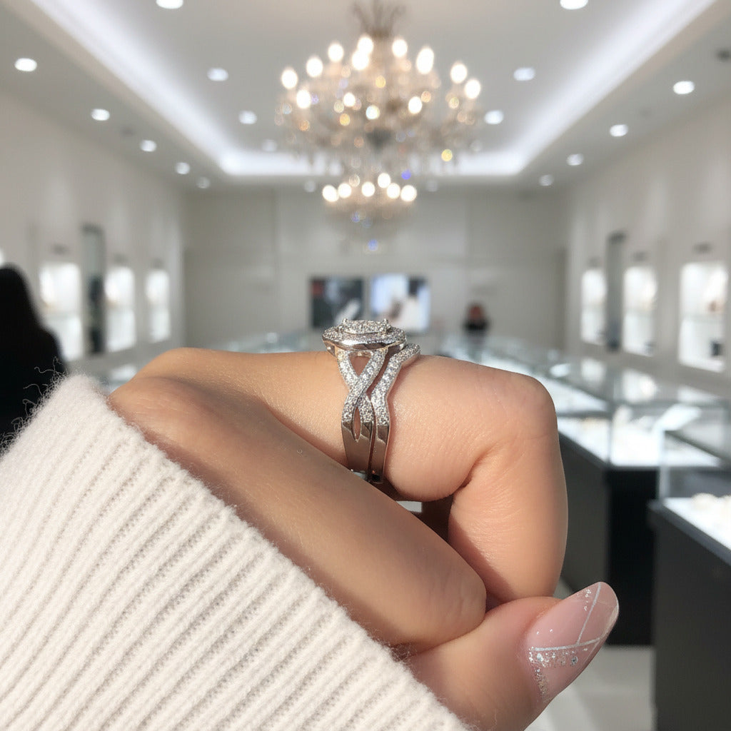Clustered Round Diamond Option Halo Engagement Ring Set-Black Diamonds New York
