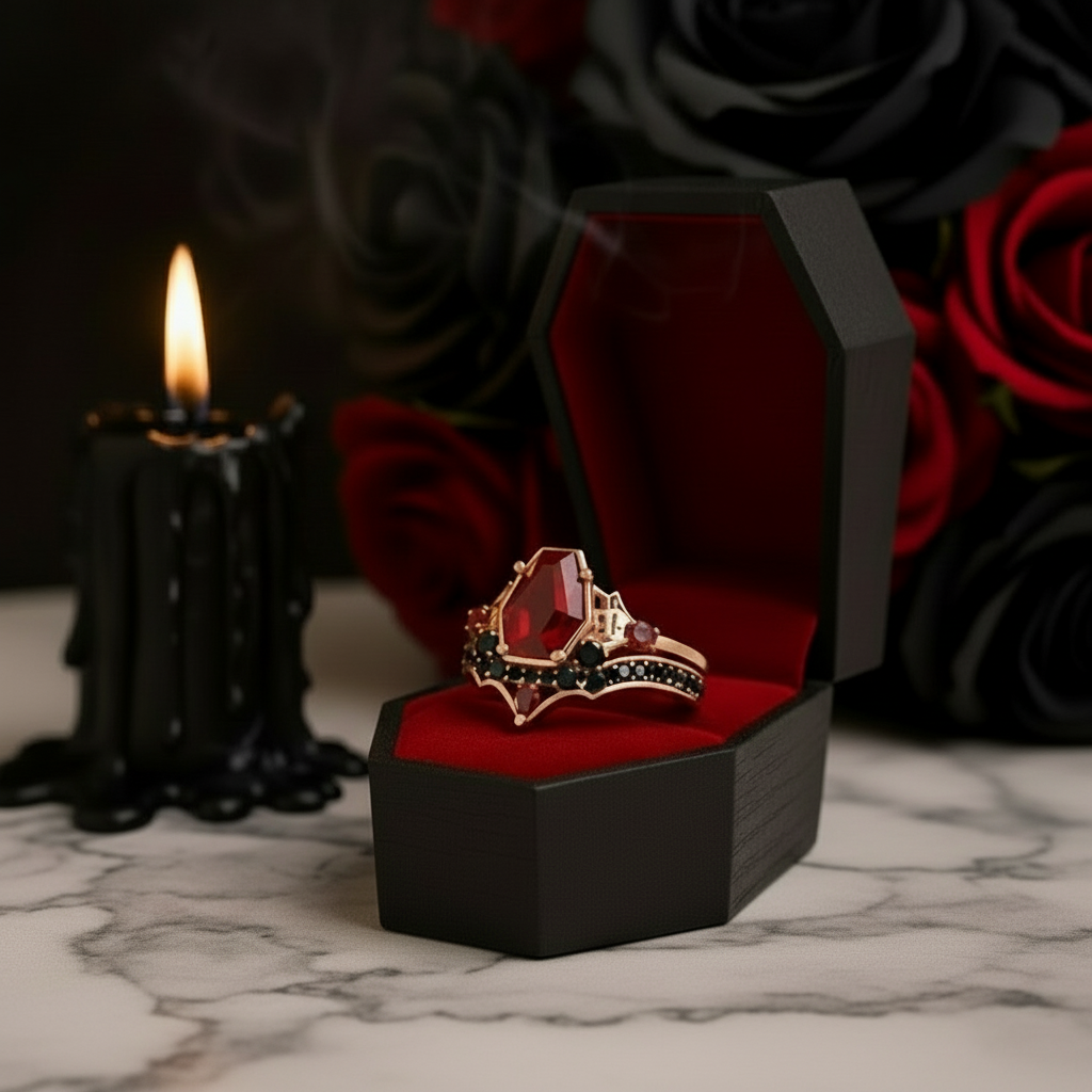 Eternal Vows Ring Set- Spider Web Coffin Cut Diamond Option Wedding Rings-Black Diamonds New York