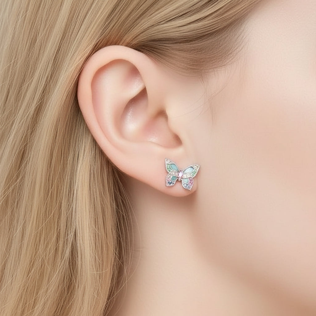 Colorful Diamond Butterfly Stud Earrings-Black Diamonds New York