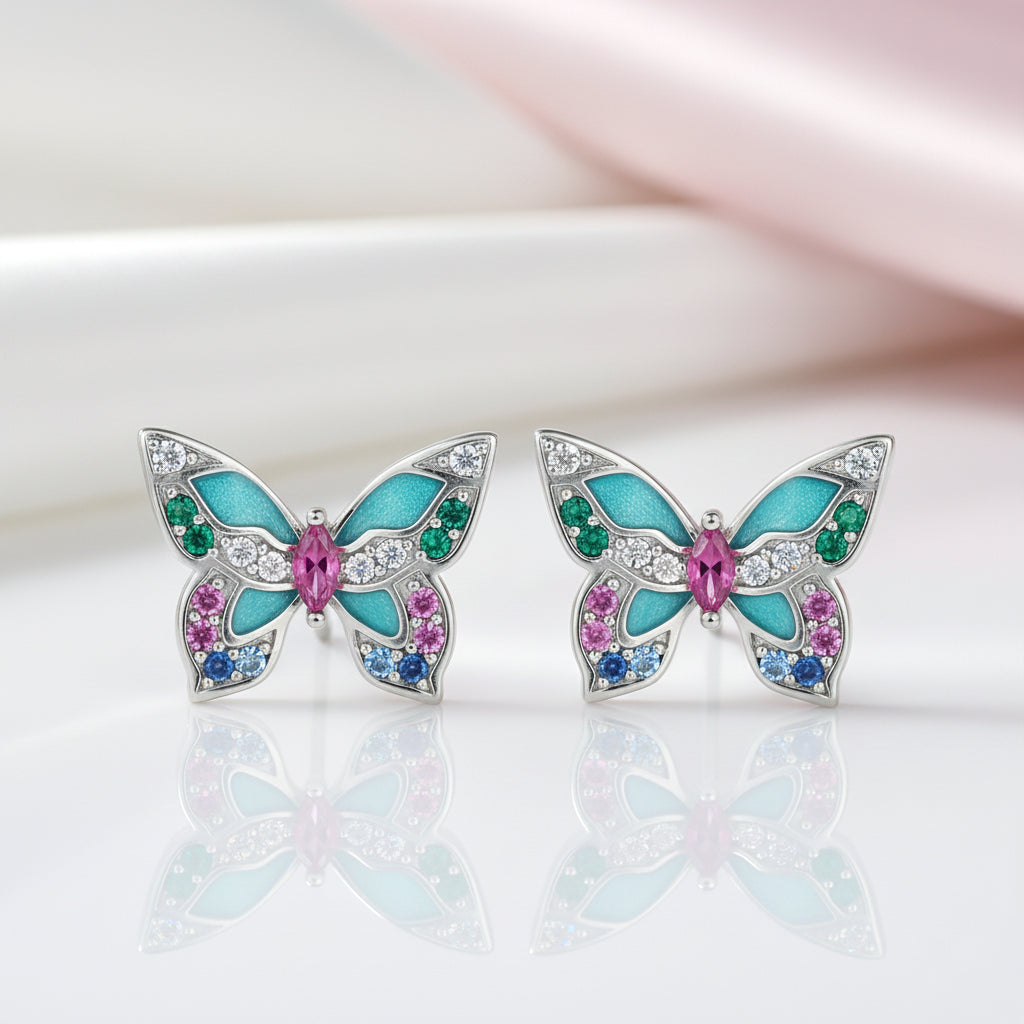 Colorful Diamond Butterfly Stud Earrings-Black Diamonds New York