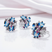Colorful Enamel Blue Butterfly with Diamond Jewelry Set-Black Diamonds New York