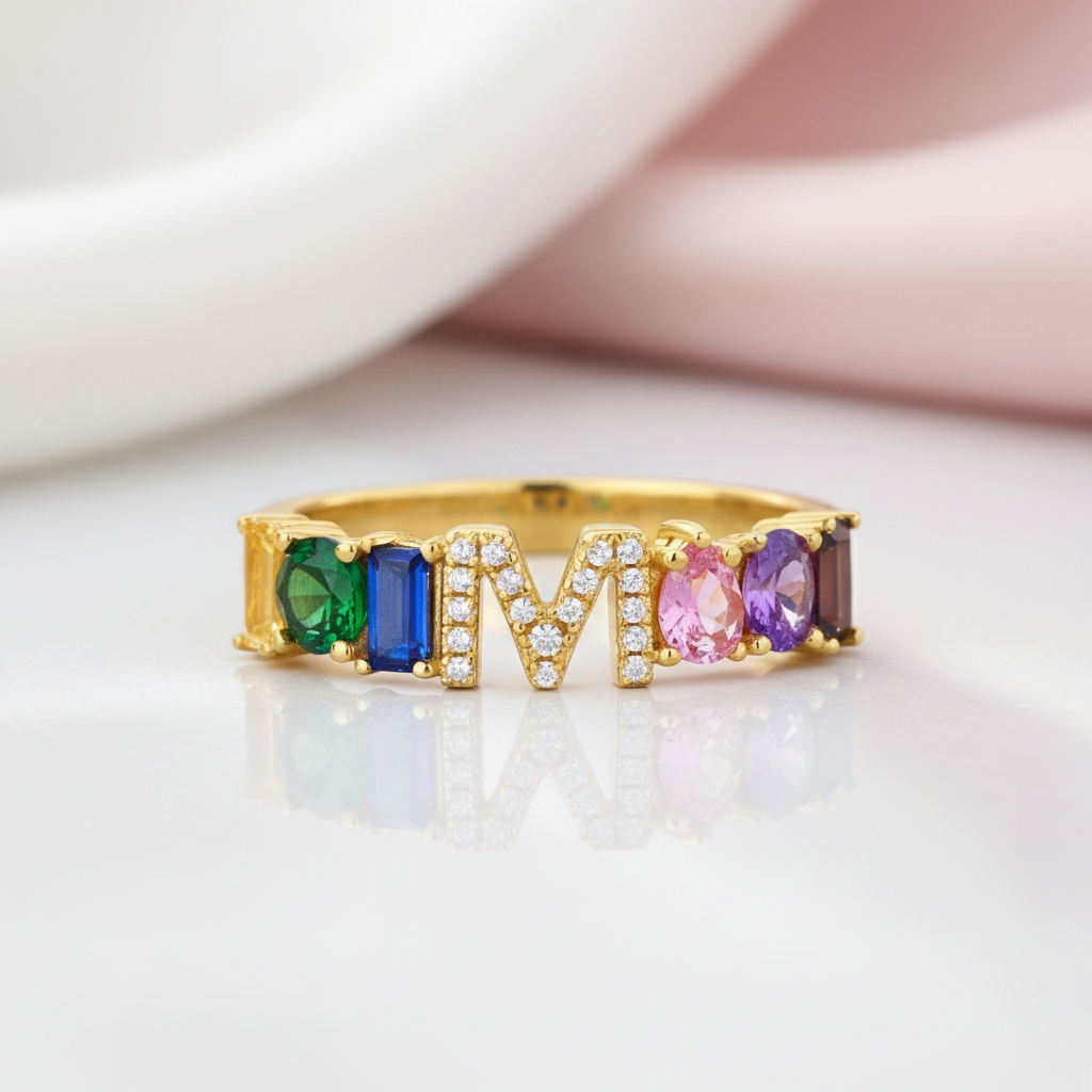 Colorful Diamond Option Alphabet Letters Adjustable Ring-Black Diamonds New York