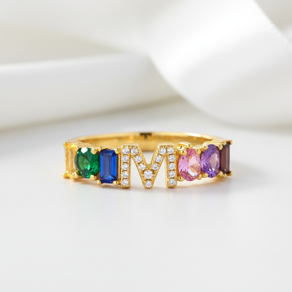 Colorful Diamond Option Alphabet Letters Adjustable Ring-Black Diamonds New York
