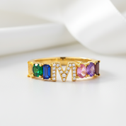 Colorful Diamond Alphabet Letters Adjustable Ring-Black Diamonds New York