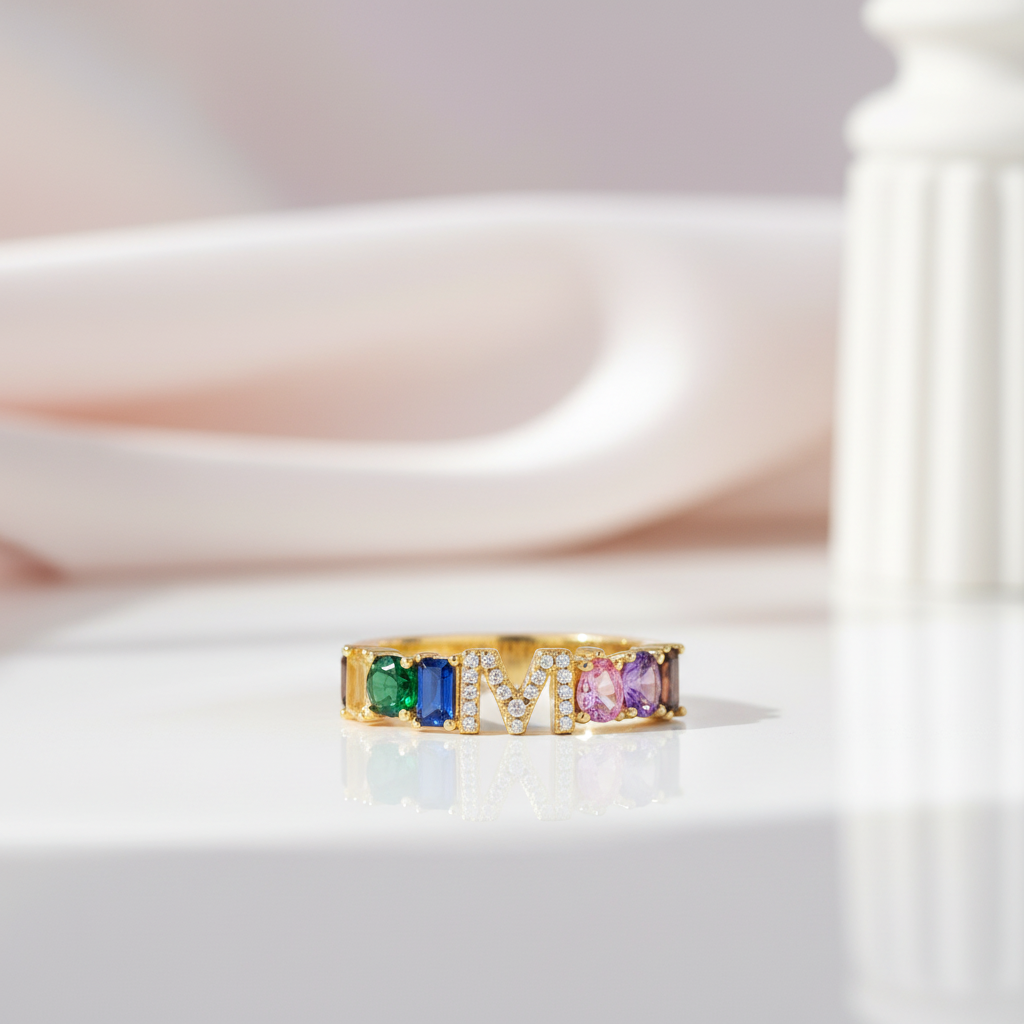 Colorful Diamond Option Alphabet Letters Adjustable Ring-Black Diamonds New York