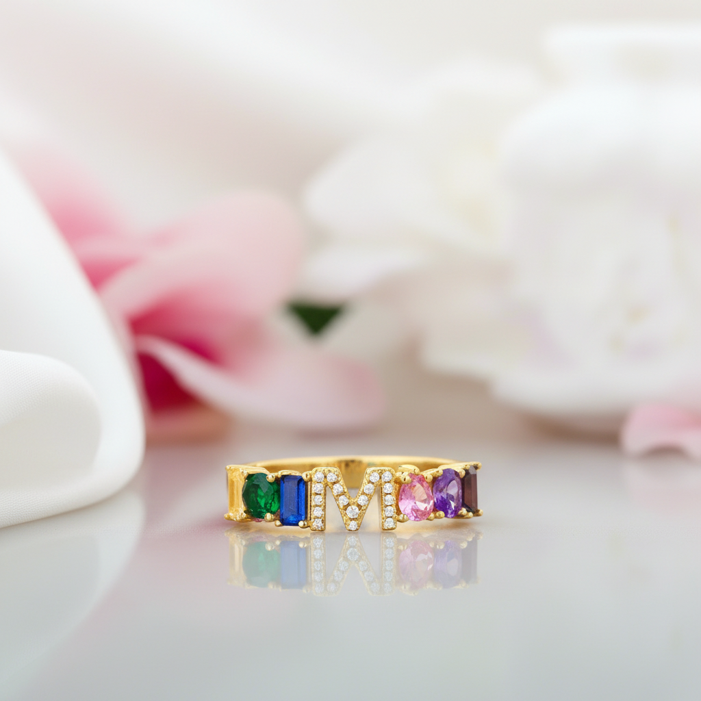 Colorful Diamond Alphabet Letters Adjustable Ring-Black Diamonds New York