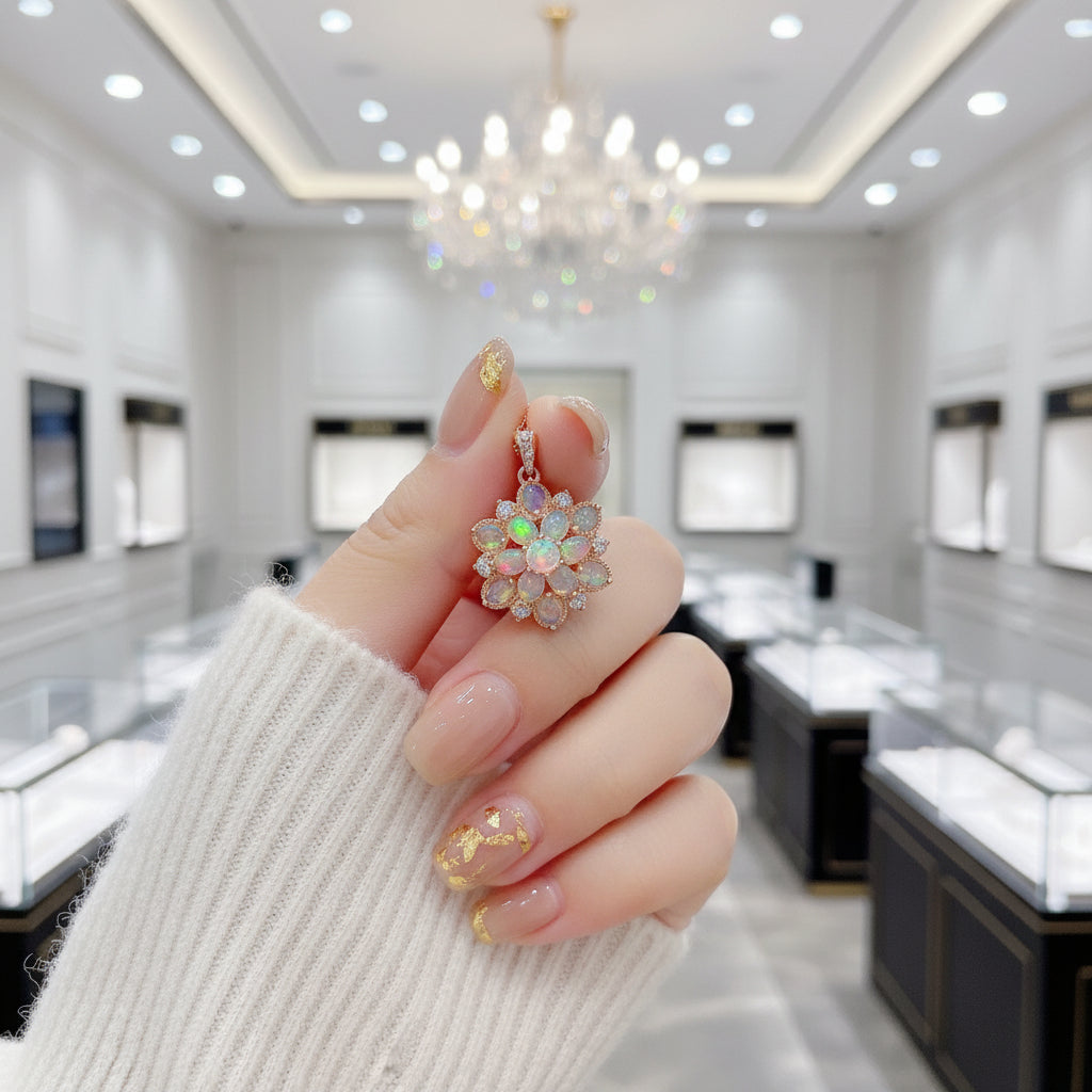 Colorful Opal Pendant-Black Diamonds New York