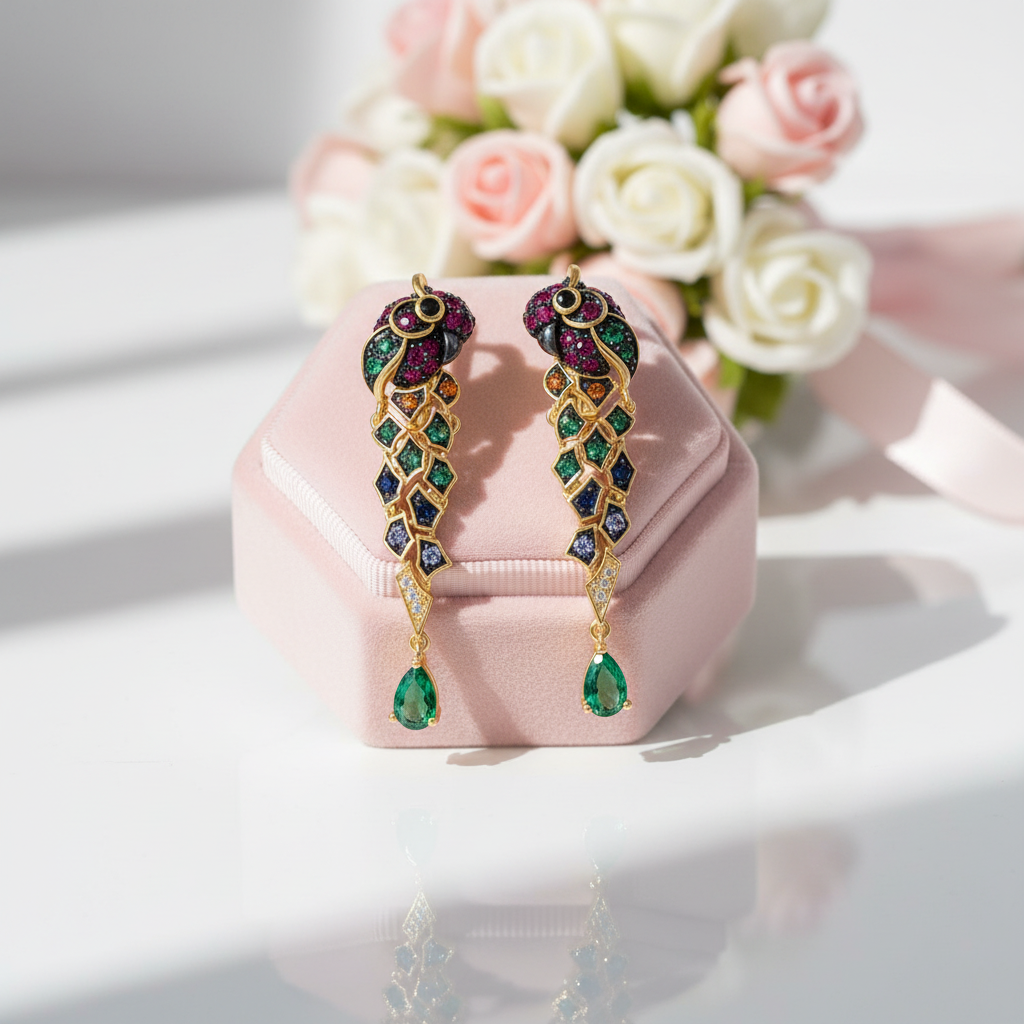 Colorful Parrot Drop Earrings-Black Diamonds New York