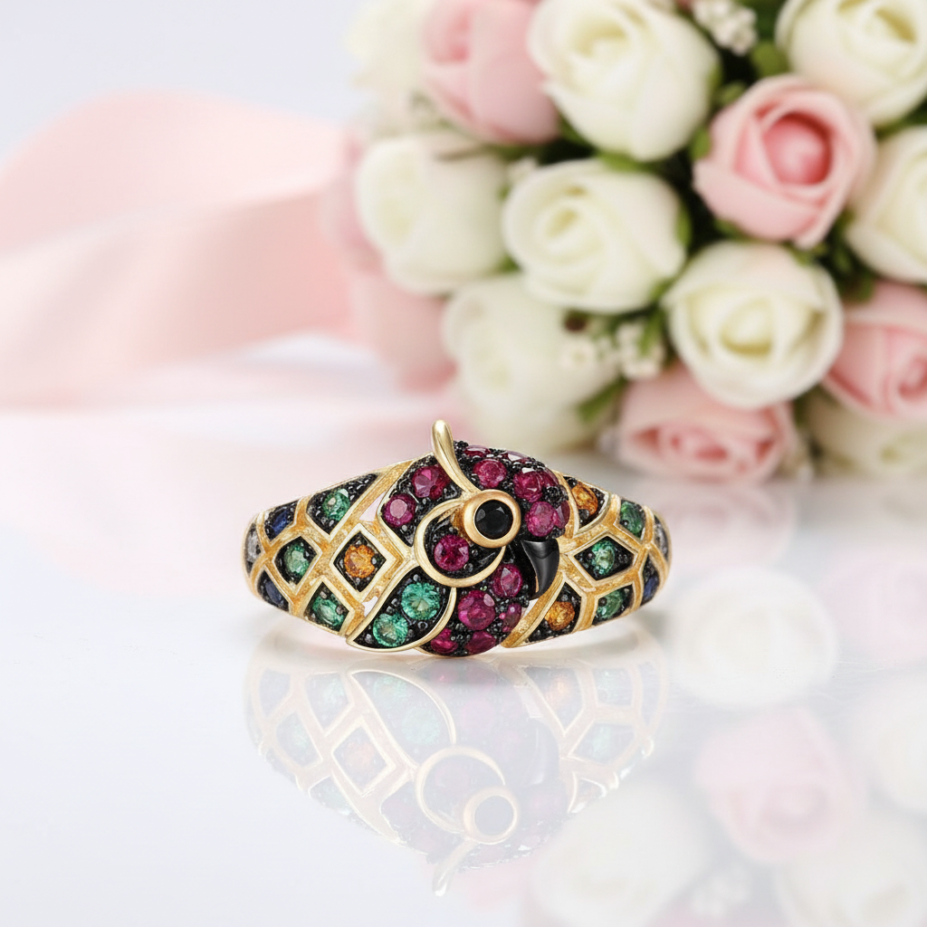 Colorful Parrot Ring-Black Diamonds New York