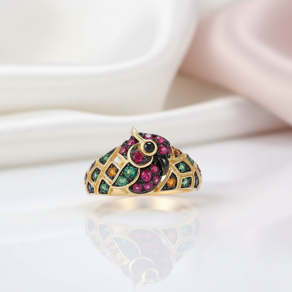 Colorful Parrot Ring-Black Diamonds New York