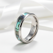 Comfort Fit Top Quality Tungsten Carbide with Abalone Inlay Men's Ring-Black Diamonds New York
