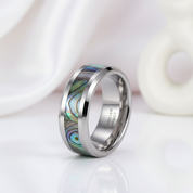 Comfort Fit Top Quality Tungsten Carbide with Abalone Inlay Men's Ring-Black Diamonds New York