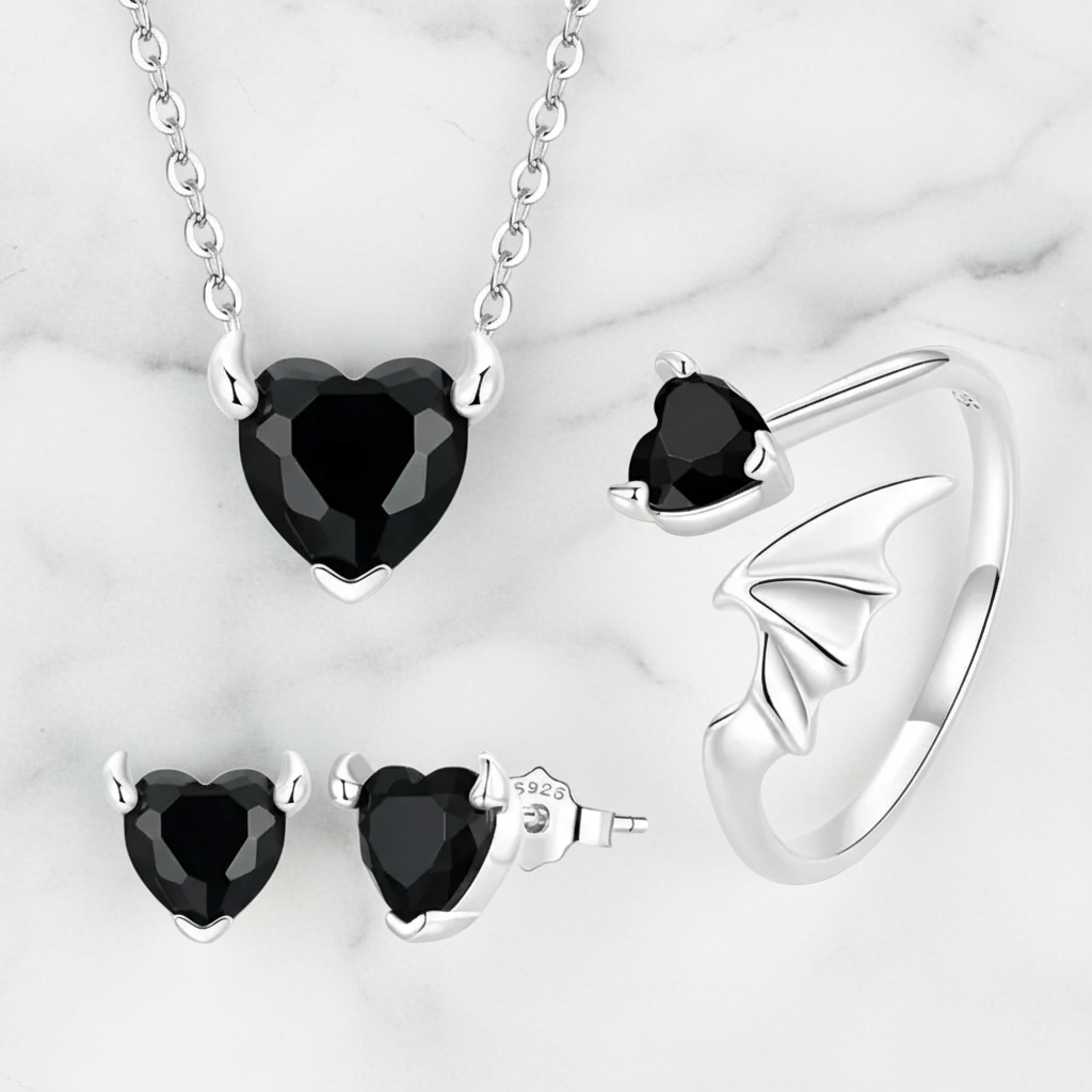 Cool Black Devil Heart Diamond Option Jewelry Set-Black Diamonds New York