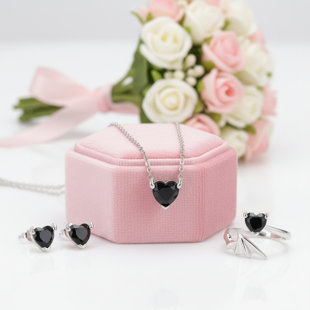 Cool Black Devil Heart Diamond Option Jewelry Set-Black Diamonds New York