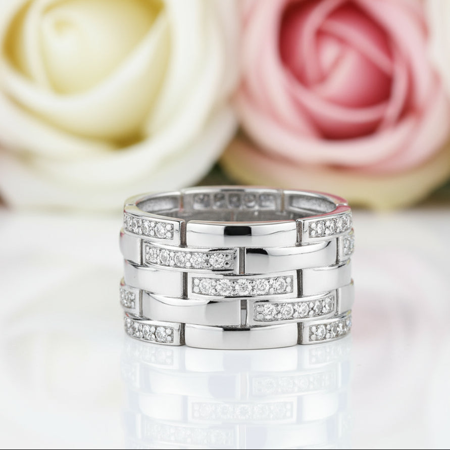 Multi-Row Pave Diamond Interlocking Wedding Band-Black Diamonds New York