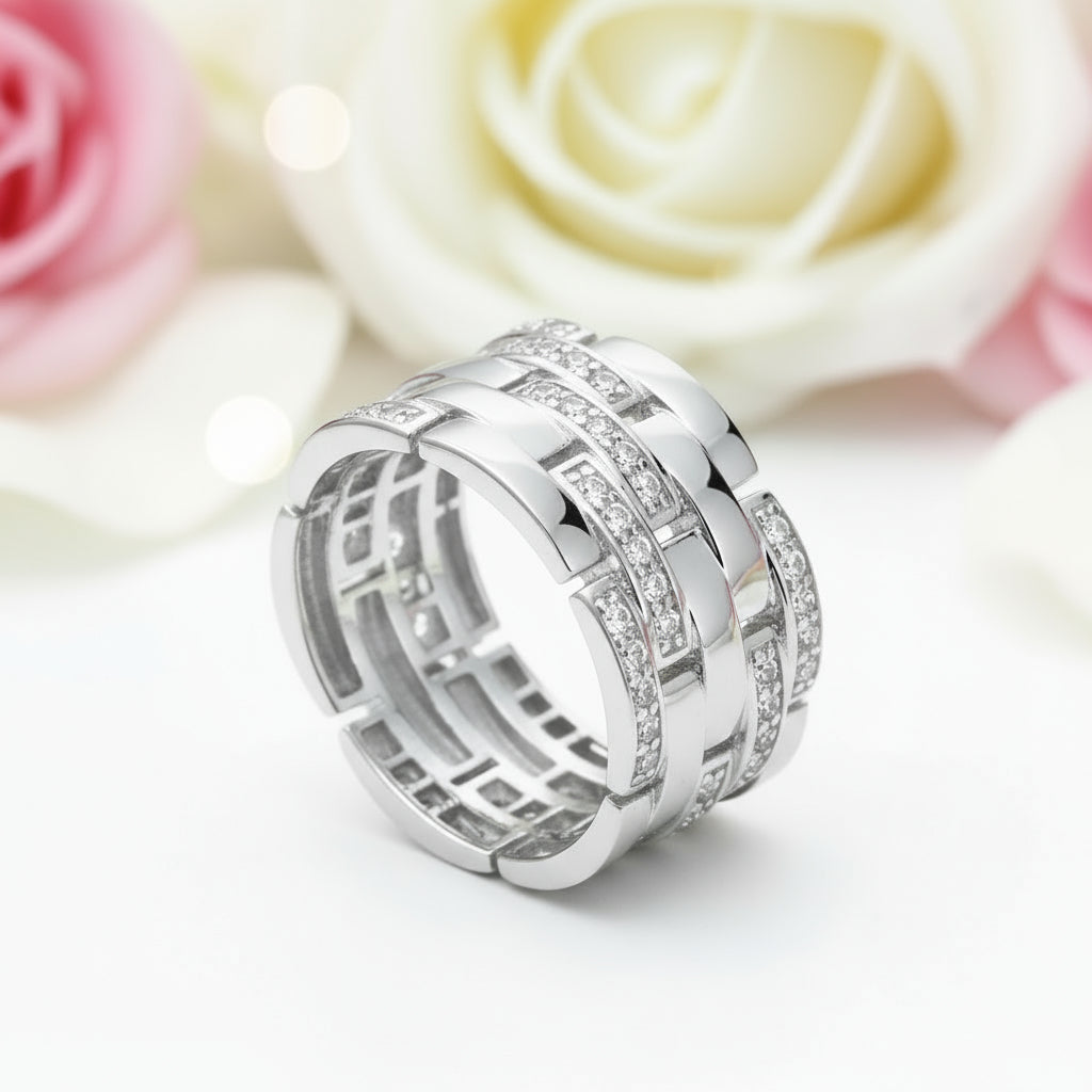 Multi-Row Pave Diamond Interlocking Wedding Band-Black Diamonds New York