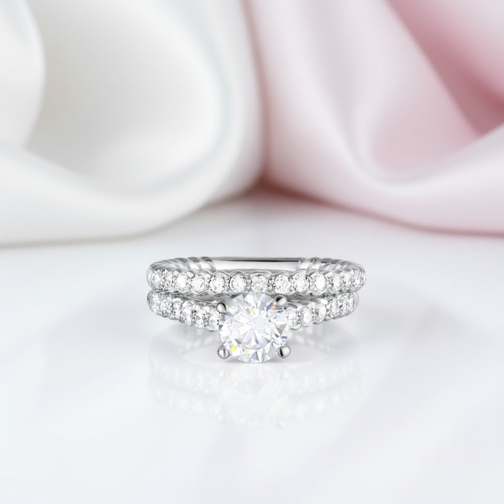 Round Diamond Option 2-Pcs Engagement Ring Set-Black Diamonds New York