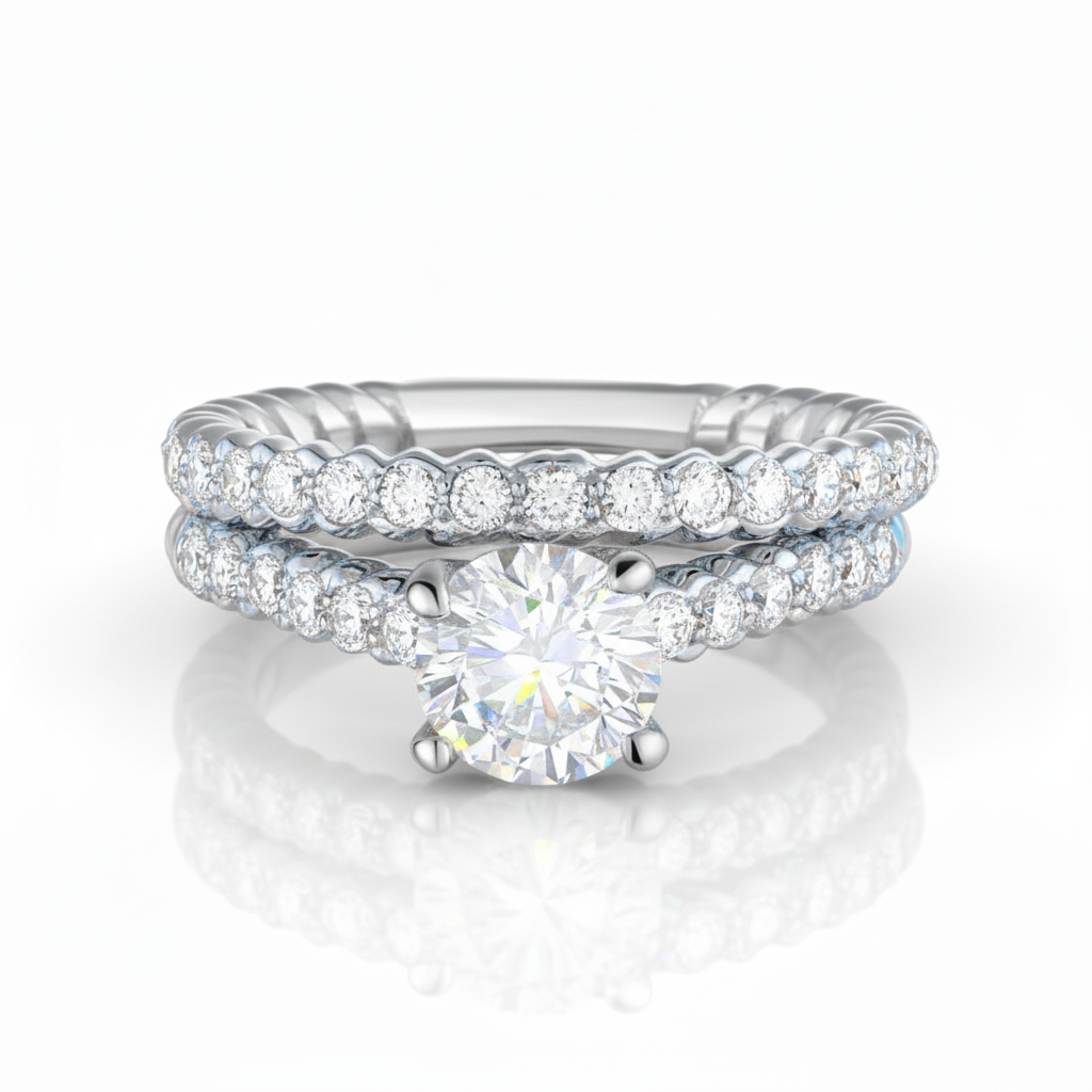 Round Diamond Option 2-Pcs Engagement Ring Set-Black Diamonds New York