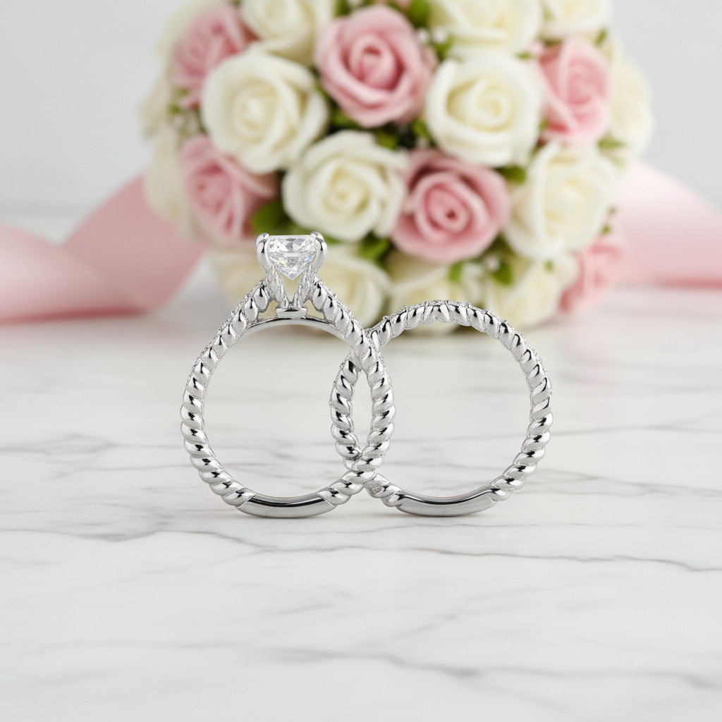Round Diamond Option 2-Pcs Engagement Ring Set-Black Diamonds New York