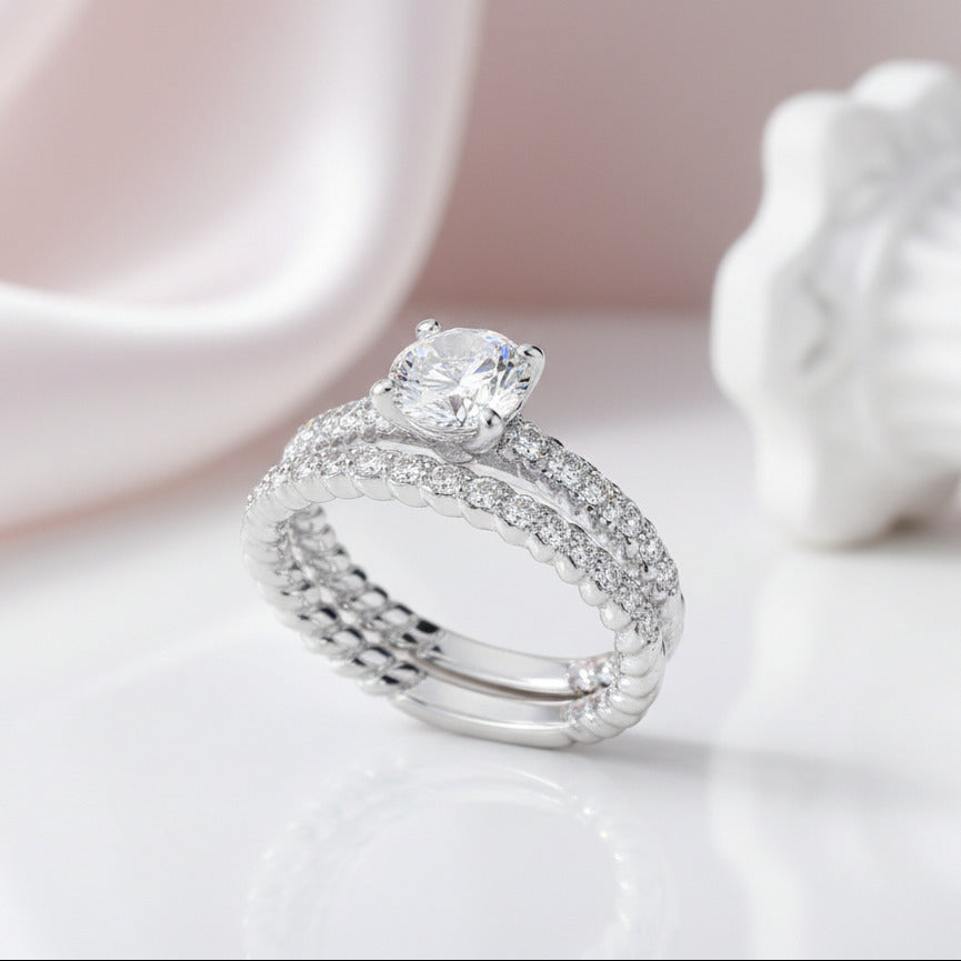 Round Diamond Option 2-Pcs Engagement Ring Set-Black Diamonds New York