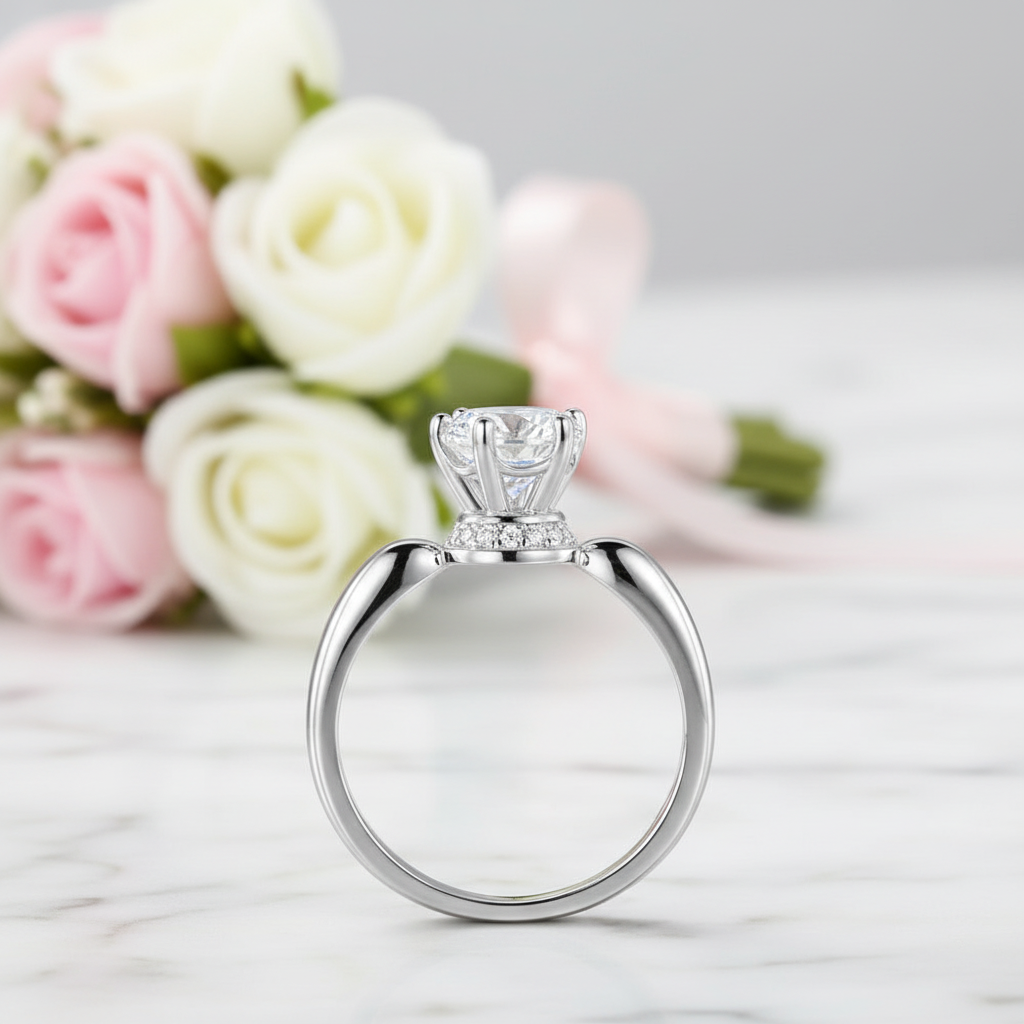 1.25 Ct Round Diamond Option 6 Claws Crown with Hidden Halo Anniversary Ring-Black Diamonds New York