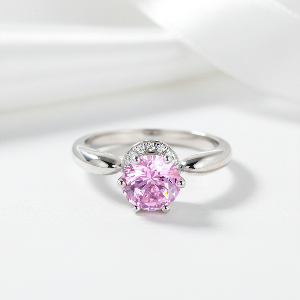 1.25 Ct Pink Round Diamond Option 6 Claws Crown Anniversary Ring-Black Diamonds New York