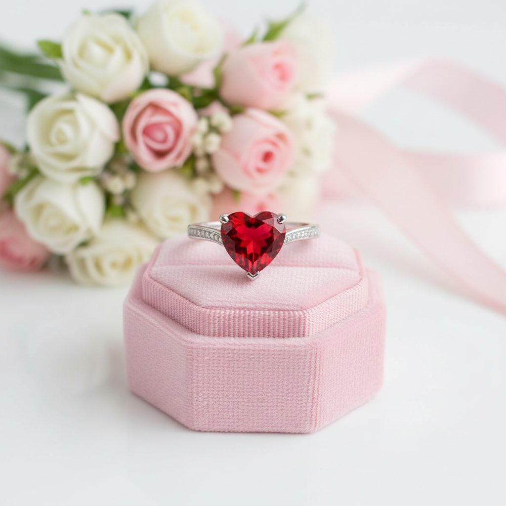 3.5 Ct Heart Ruby Red Diamond Option Bridal Ring-Black Diamonds New York
