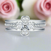 Clover Heart Diamond Twisted Band 3-Pcs Ring Set-Black Diamonds New York
