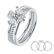 Clover Heart Diamond Twisted Band 3-Pcs Ring Set-Black Diamonds New York