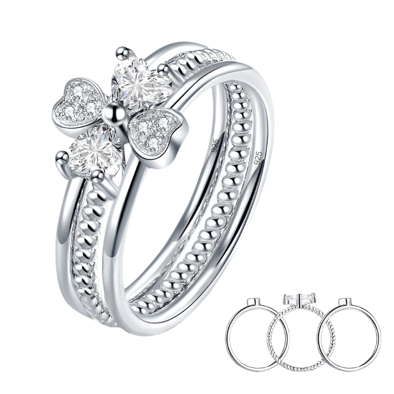 Clover Heart Diamond Twisted Band 3-Pcs Ring Set-Black Diamonds New York