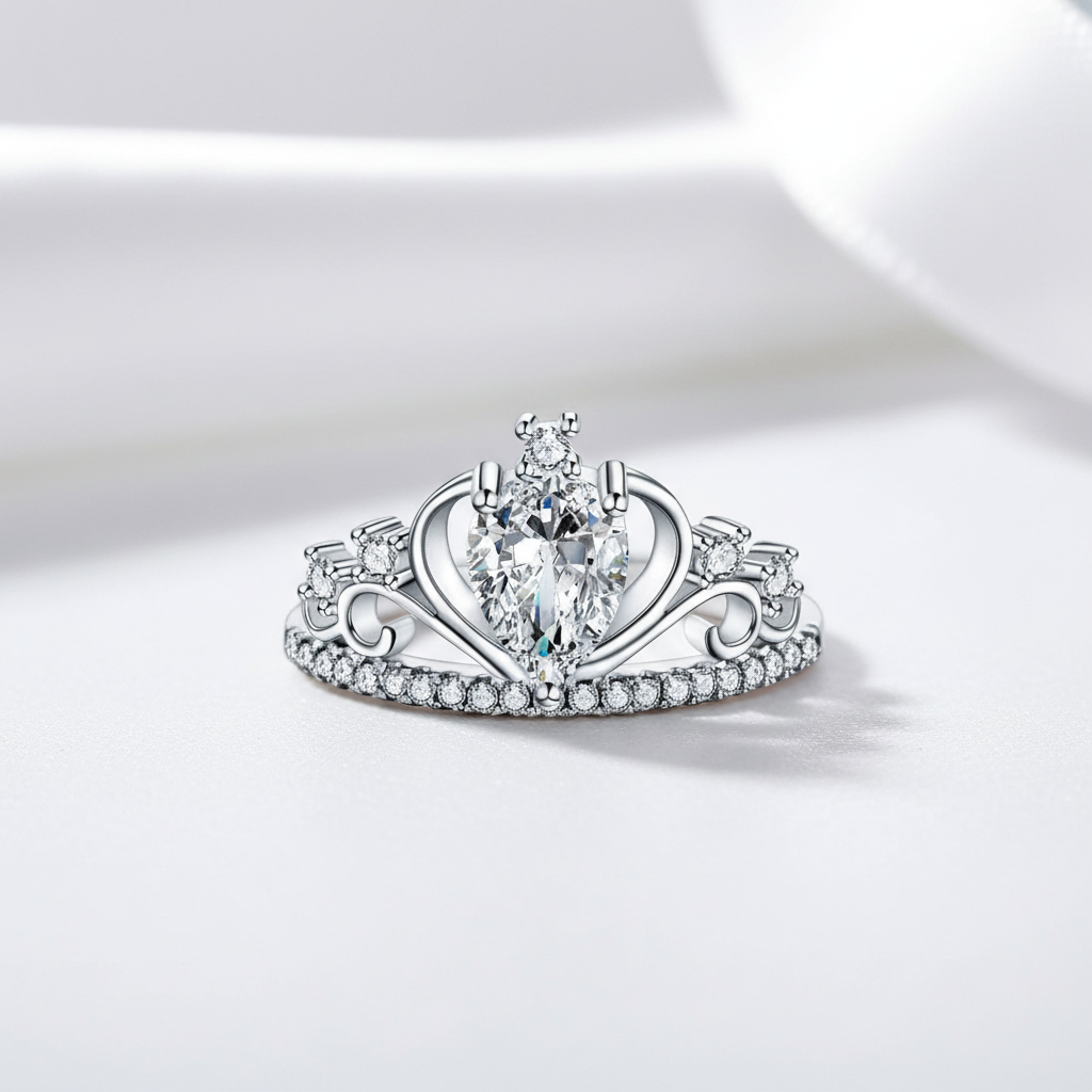 Pear Cut 1.0 Ct Diamond Option Crown Ring-Black Diamonds New York
