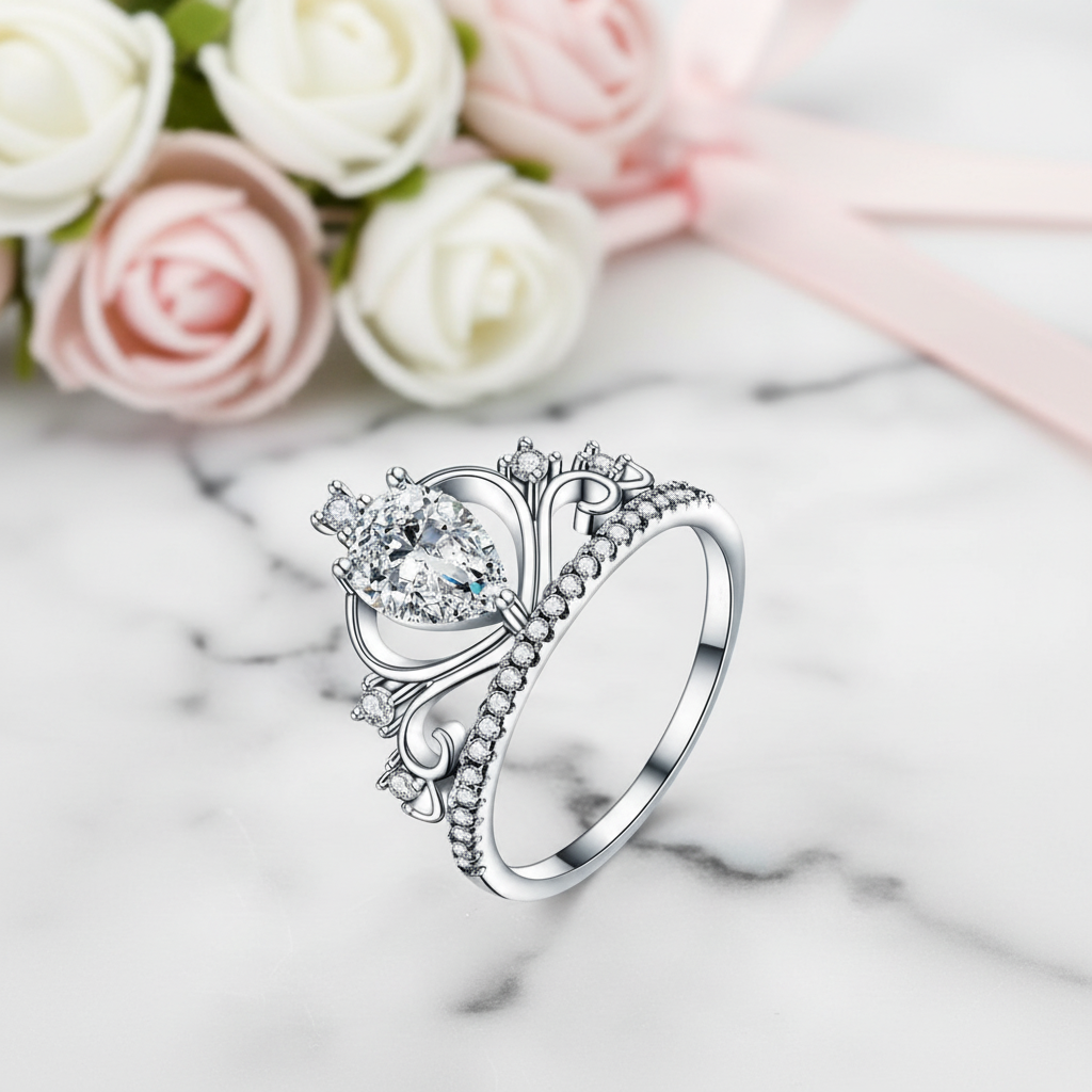 Pear Cut 1.0 Ct Diamond Option Crown Ring-Black Diamonds New York
