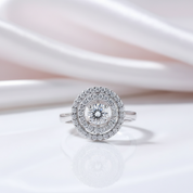 Round Diamond Dancing Stone Double Halo Ring-Black Diamonds New York