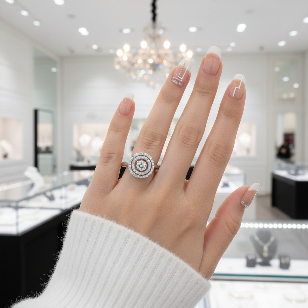 Round Diamond Dancing Stone Double Halo Ring-Black Diamonds New York