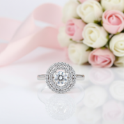 Round Diamond Dancing Stone Double Halo Ring-Black Diamonds New York