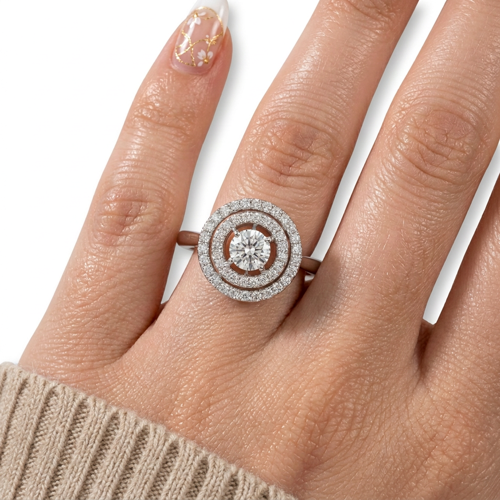 Round Diamond Option Dancing Stone Double Halo Ring-Black Diamonds New York