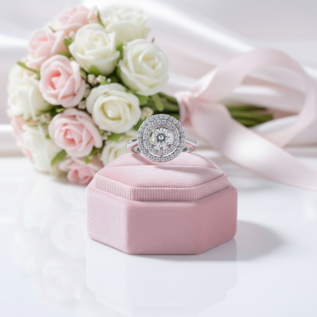 Round Diamond Option Dancing Stone Double Halo Ring-Black Diamonds New York