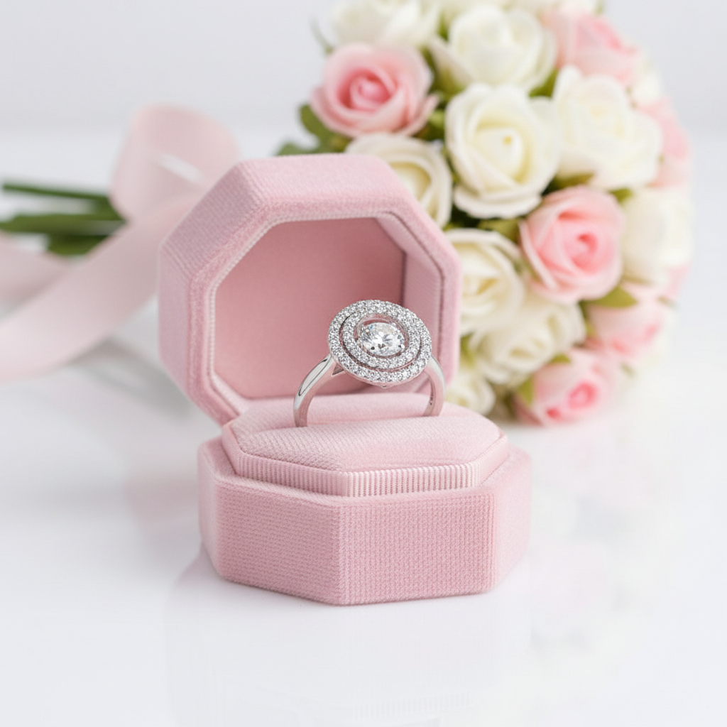 Round Diamond Dancing Stone Double Halo Ring-Black Diamonds New York