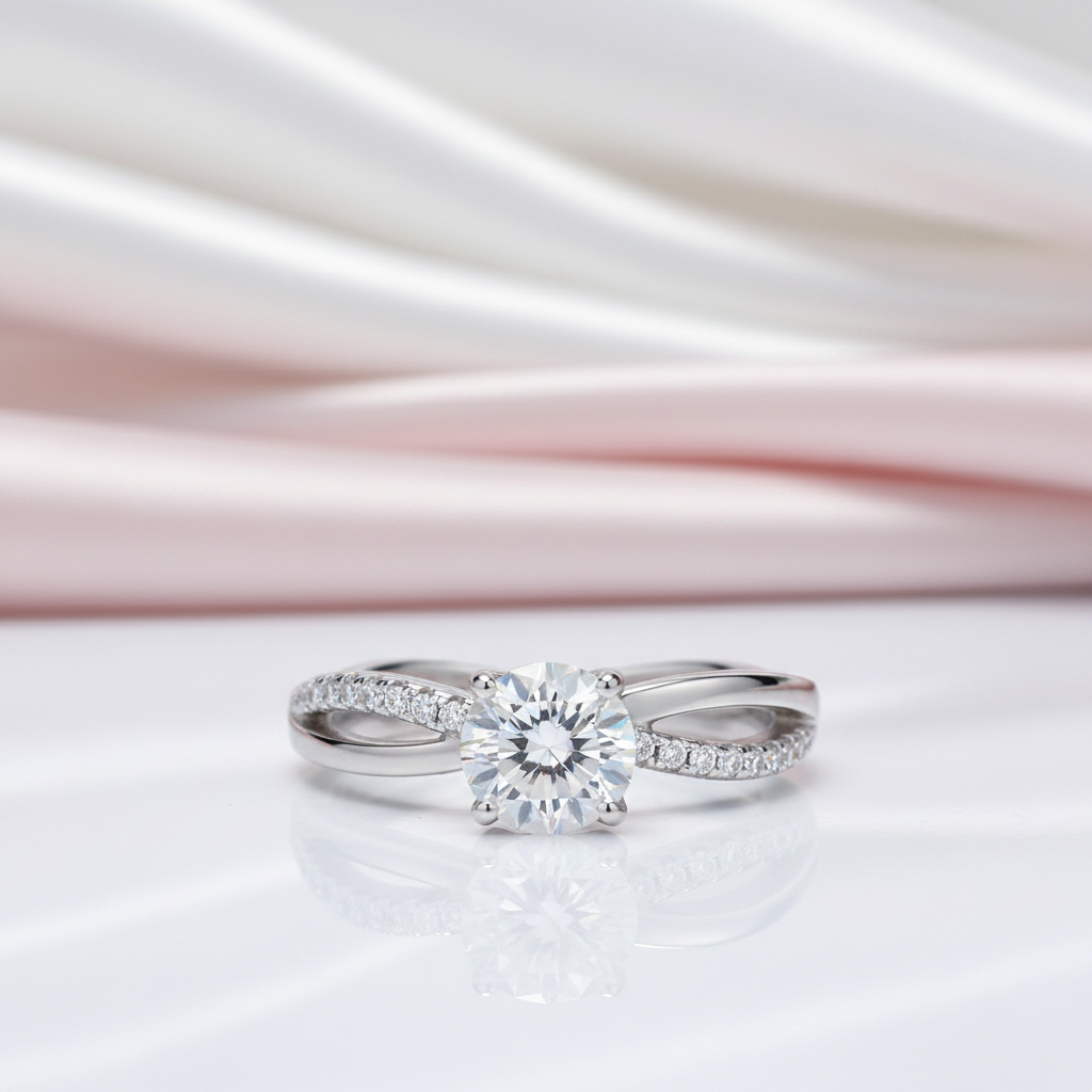 1.5 Ct Round Diamond Option Double Twisted Band Engagement Ring-Black Diamonds New York