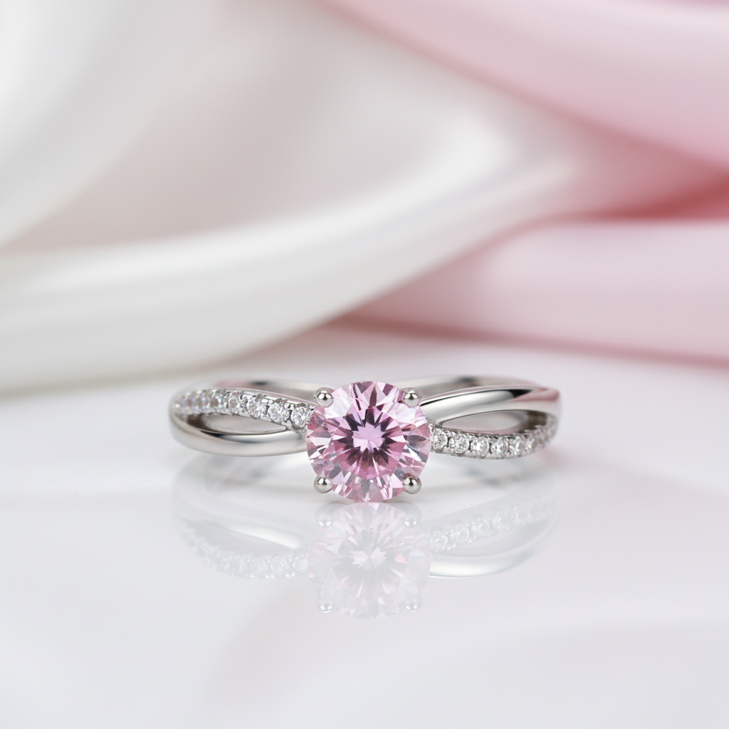 Fancy 1.25 Ct Pink Diamond Option Twisted Engagement Ring-Black Diamonds New York