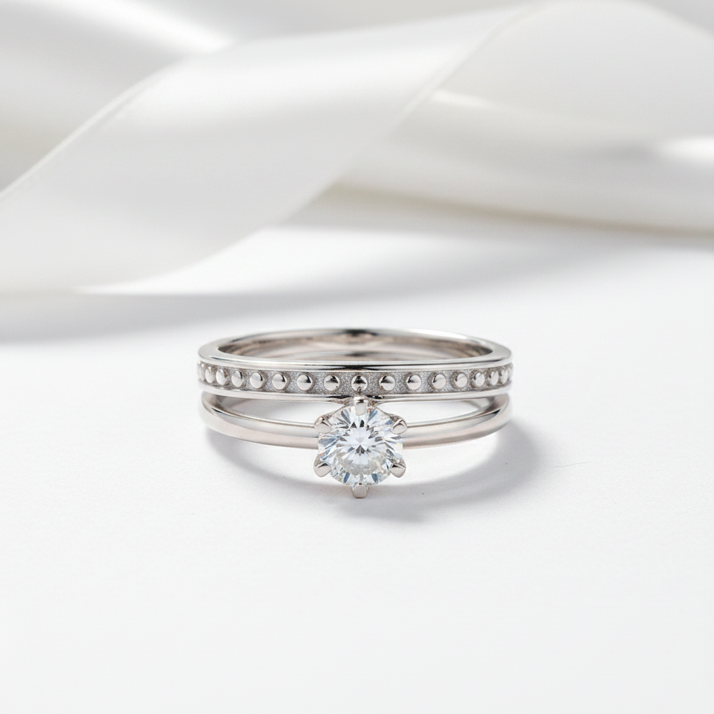 Solitaire Diamond Option Engagement Ring with Beaded Band Set-Black Diamonds New York